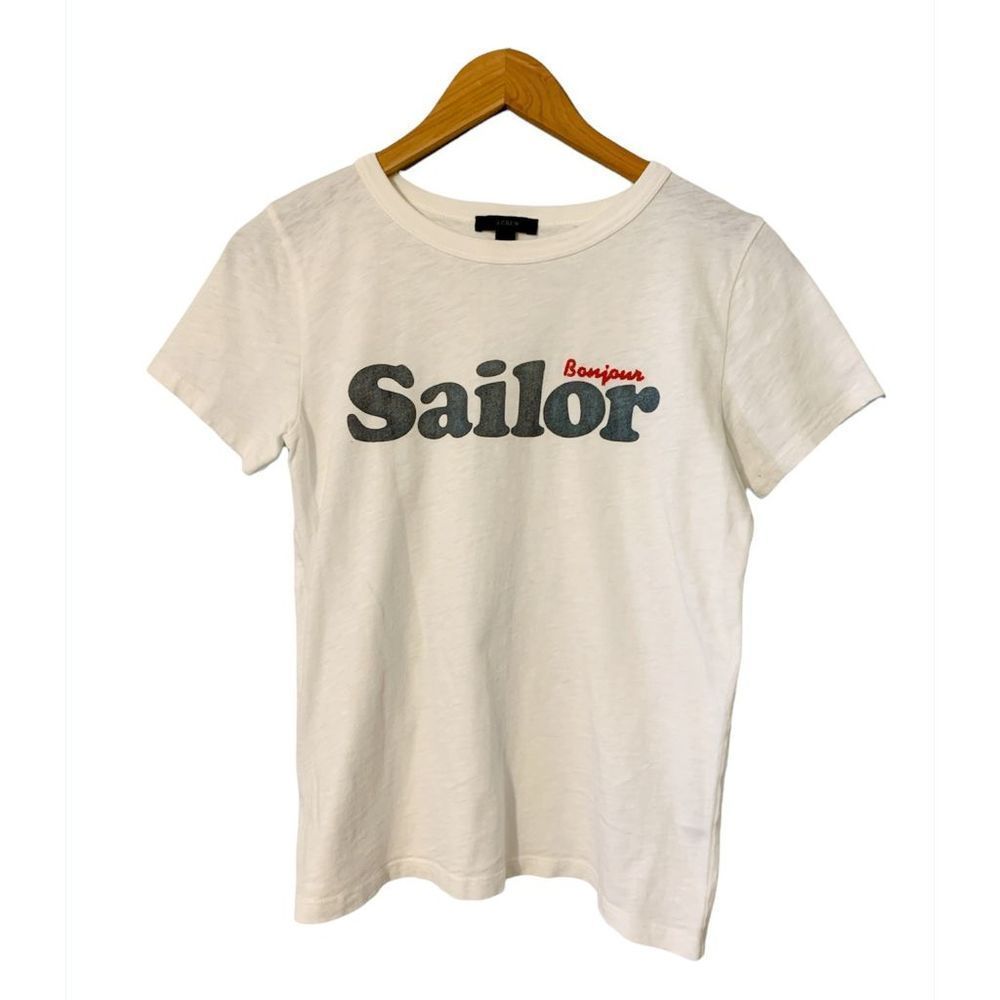 J Crew Boujour Sailor embroidered print tee t shirt white Sz XS